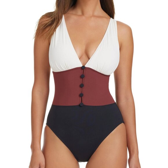 Bleu Rod Beattie Button-Down One-Piece Swimsuit | V-Neck | Size 12 - Picture 3 of 3